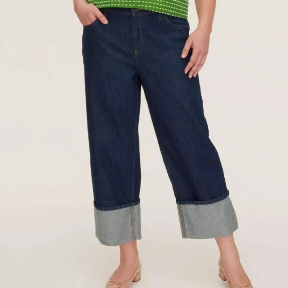 Women's High-Rise Straight Leg Wide Cuff Jeans, Size 8 - Picture 5 of 8